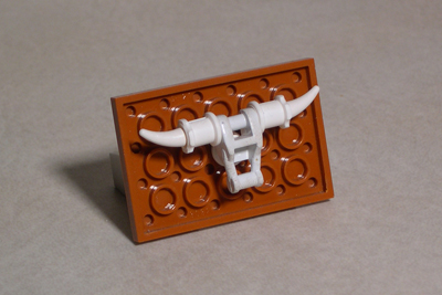 LEGO Longhorn logo, right front view.