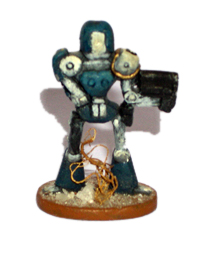 2400 AD miniature from rear, with white and blue color scheme.