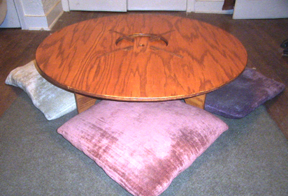 Puzzle table prototype made using hand power tools from 5-ply oak finish plywood, stained, and varnished.